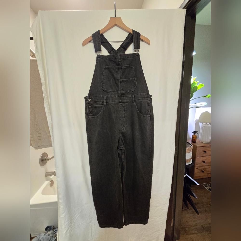 Free People Black Denim Overalls